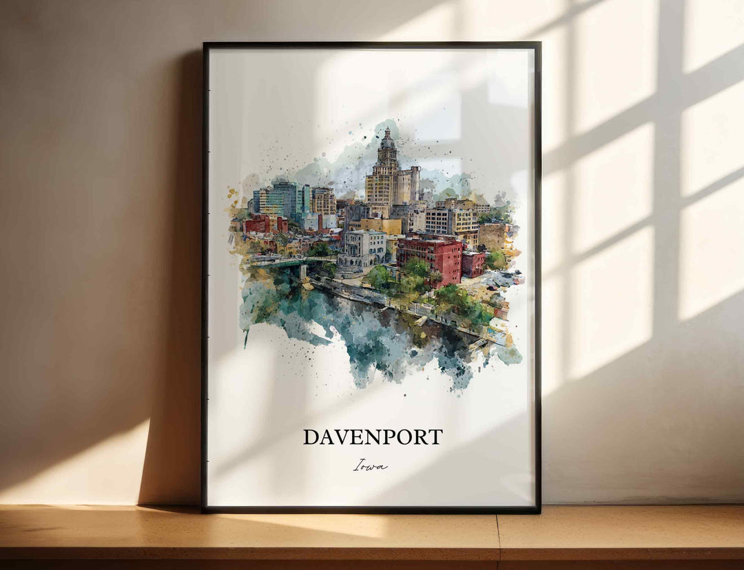 Davenport, Iowa Wall Art, Davenport Print, Iowa Watercolor Art, Davenport Iowa Gift, Travel Print, Travel Poster, Housewarming Gift