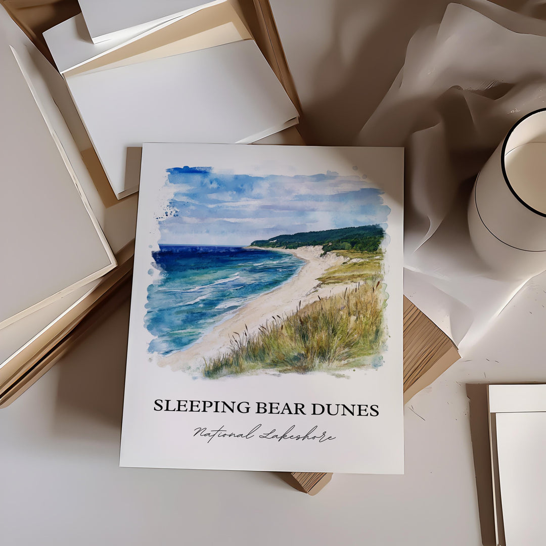 Sleeping Bear Dunes Art, Manitou islands Print, Michigan Artwork, Sleeping Bear Dunes Gift, Travel Print, Travel Poster, Housewarming Gift