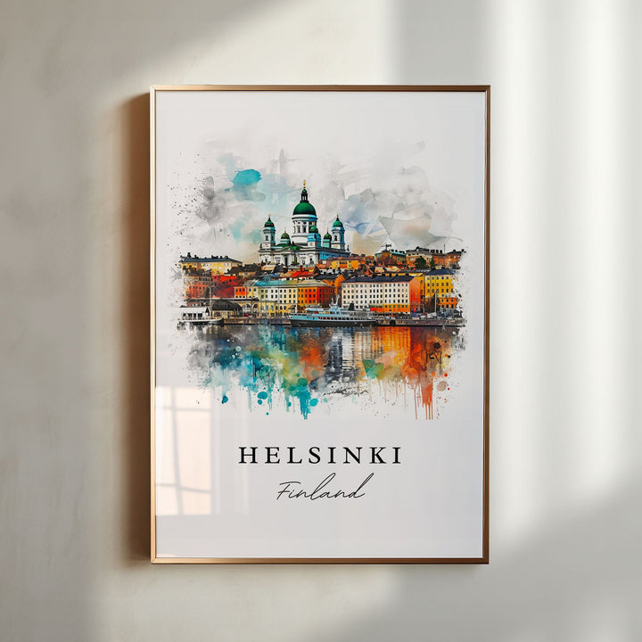 Helsinki watercolor travel art - Finland, Helsinki print, Wedding gift, Birthday present, Custom Text, Perfect Gift