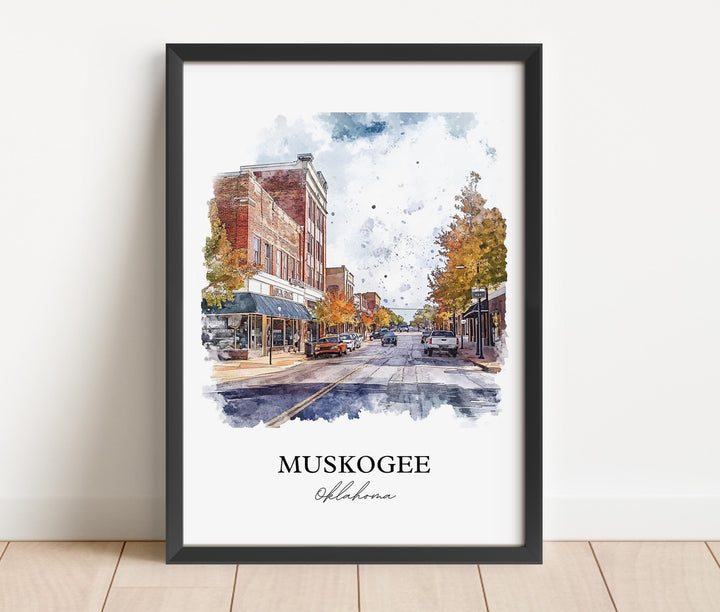 Muskogee OK Wall Art, Arkansas River Print, Oklahoma Watercolor Art, Muskogee OK Gift, Travel Print, Travel Poster, Housewarming Gift