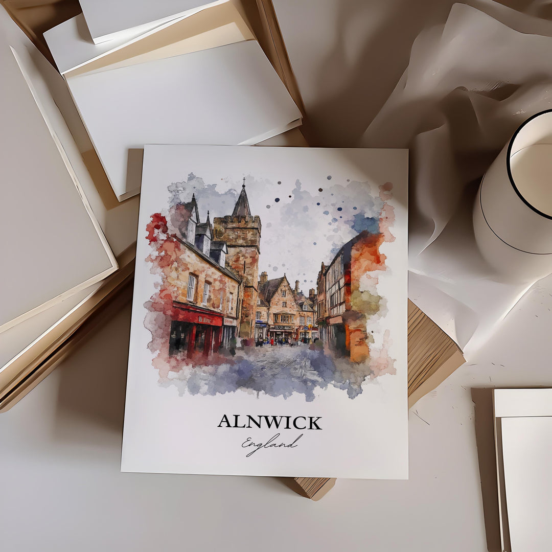 Alnwick Wall Art, Northumberland Print, England Watercolor Art, Alnwick England Gift, Travel Print, Travel Poster, Housewarming Gift