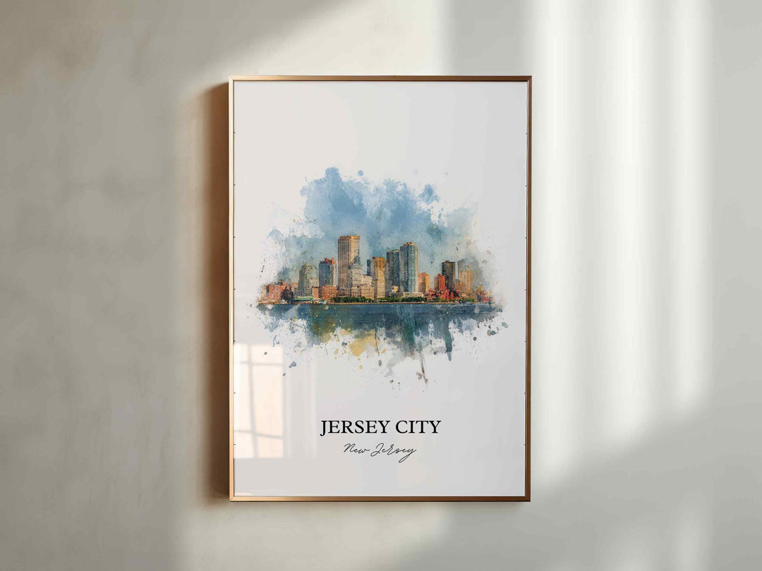 Jersey City NJ Wall Art, Jersey City Print, Jersey City Watercolor Art, Jersey City Gift, Travel Print, Travel Poster, Housewarming Gift
