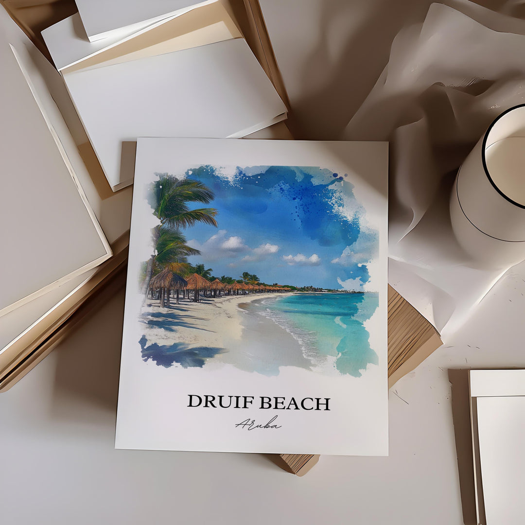 Druif Beach Wall Art, Oranjestad Aruba Print, Aruba Watercolor Art, Druif Beach Gift, Travel Print, Travel Poster, Housewarming Gift