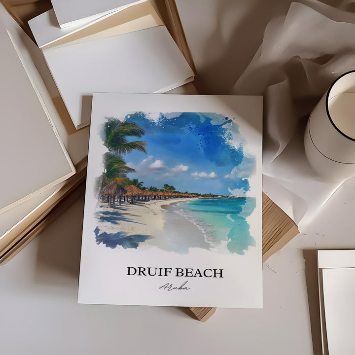 Druif Beach Wall Art, Oranjestad Aruba Print, Aruba Watercolor Art, Druif Beach Gift, Travel Print, Travel Poster, Housewarming Gift