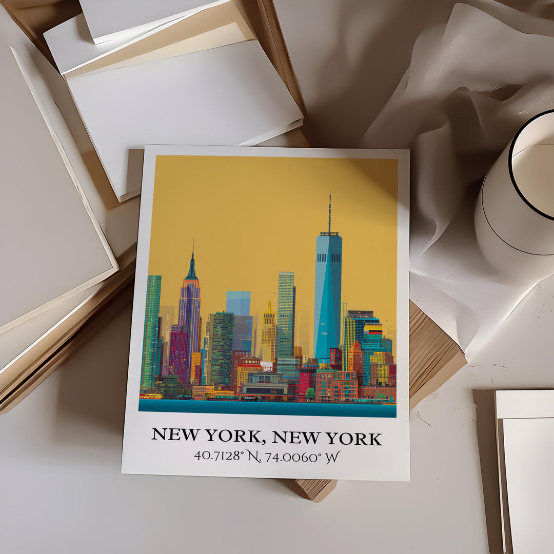 NYC Art, NYC Retro Travel Art, NYC Home Decor, Manhattan Gift, Manhattan Travel Art, Travel Prints, Housewarming Gift