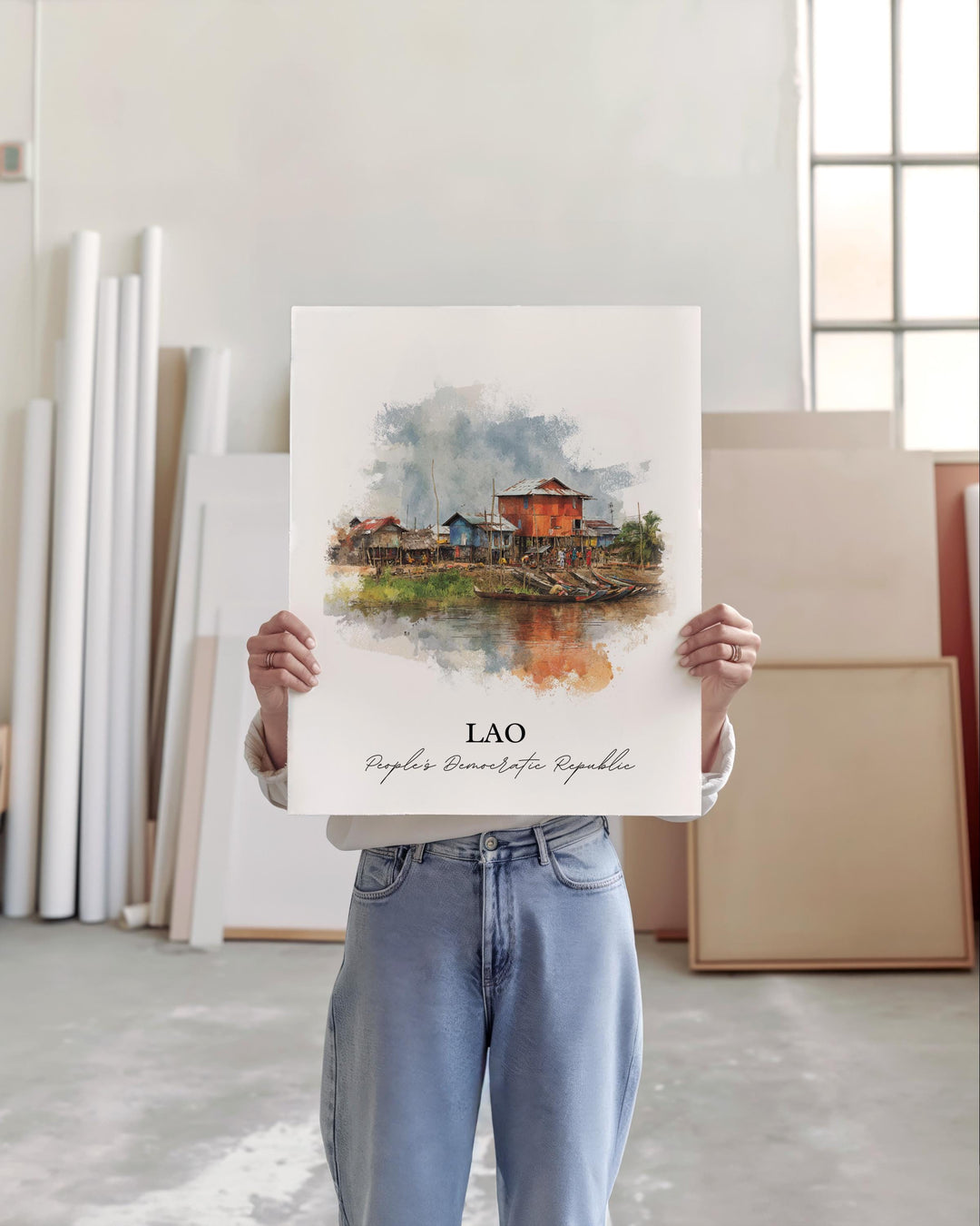 Lao Wall Art, Lao Print, Lao Country Watercolor Art, Lao Gift, Travel Print, Travel Poster, Housewarming Gift