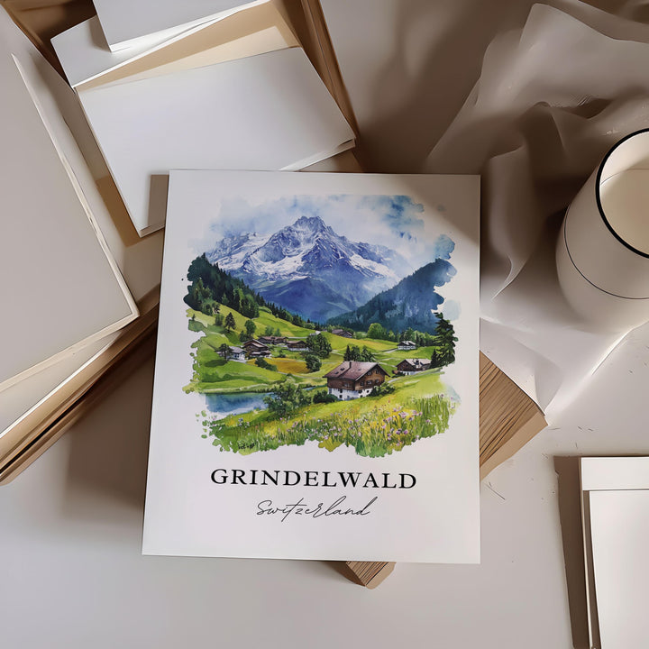 Grindelwald Wall Art, Grindelwald Switzerland Print, Bernese Alps Artwork, Jungfrau Gift, Travel Print, Travel Poster, Housewarming Gift