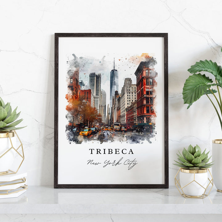 Tribeca watercolor travel art - Manhattan, Tribeca print, Tribeca NYC Wedding gift, Birthday present, Custom Text, Perfect Gift