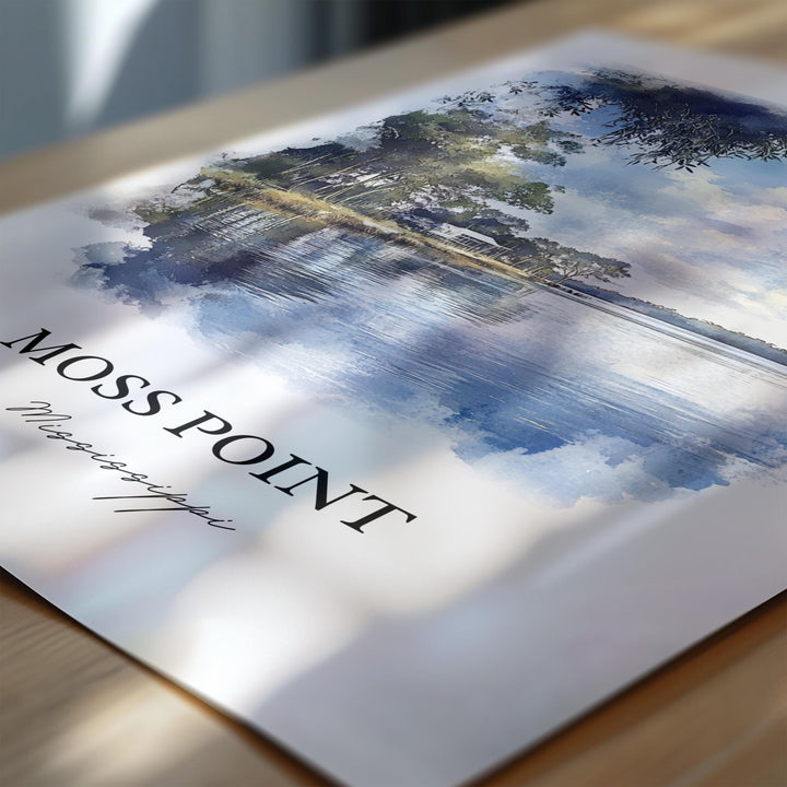 Moss Point MS Wall Art, Jackson County MS Print, Mississippi Watercolor Art, Moss Point Gift, Travel Print, Travel Poster, Housewarming Gift