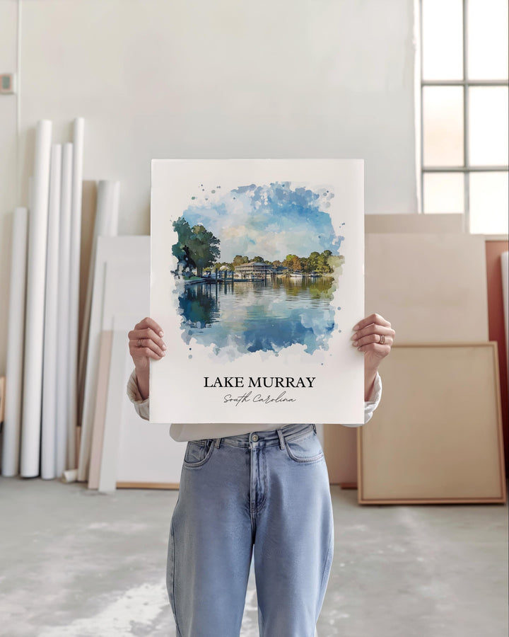 Lake Murray Wall Art, Chapin SC Print, South Carolina Watercolor Art, Lake Murray SC Gift, Travel Print, Travel Poster, Housewarming Gift