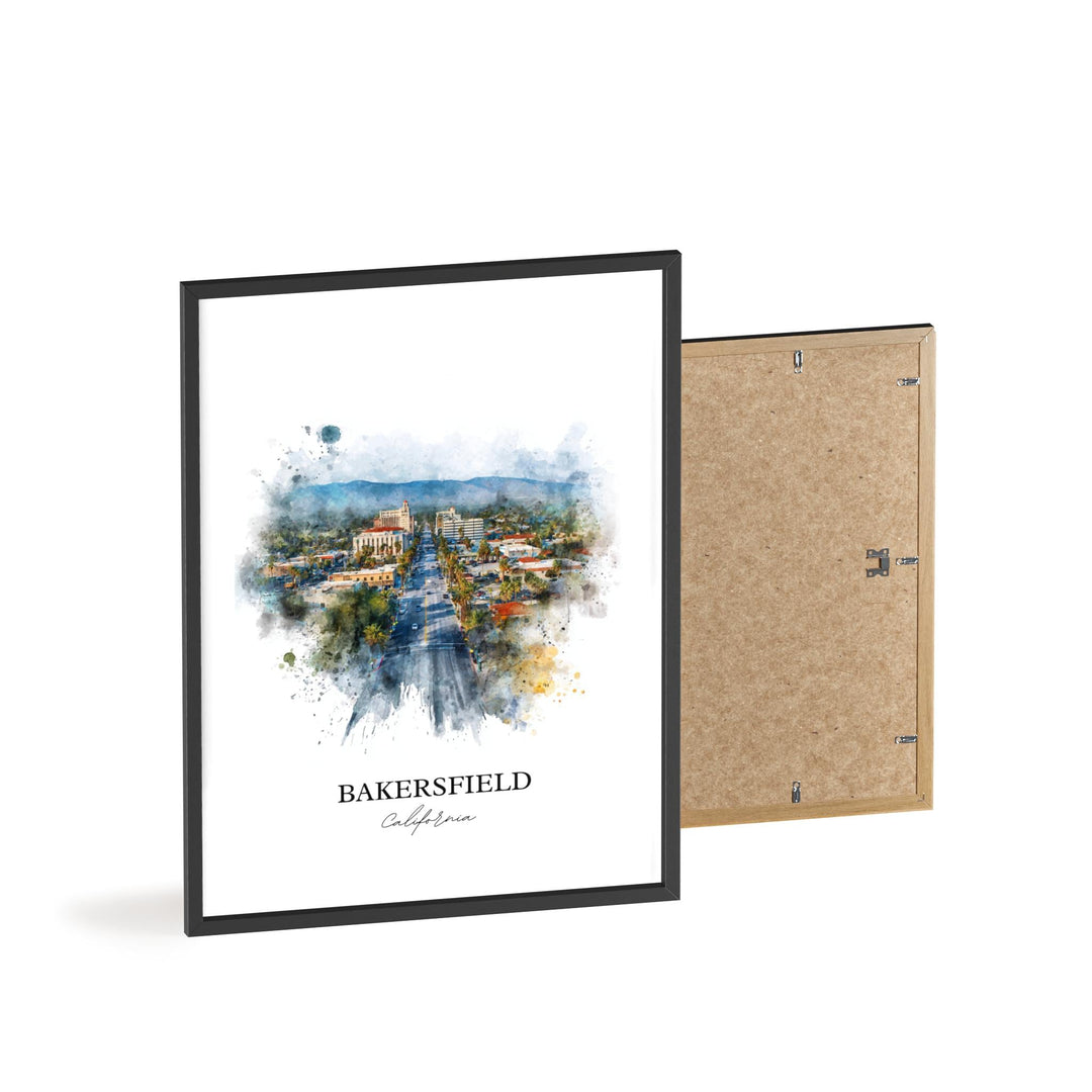 Bakersfield, California Wall Art, Bakersfield Print, Bakersfield Watercolor Art, Bakersfield Gift, Travel Print, Travel Poster, Housewarming Gift