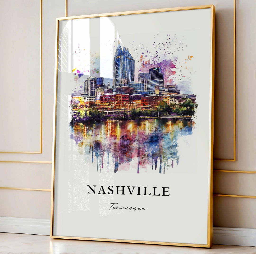 Nashville TN Wall Art, Nashville Print, Nashville Watercolor Art, Nashville Tennessee Gift,