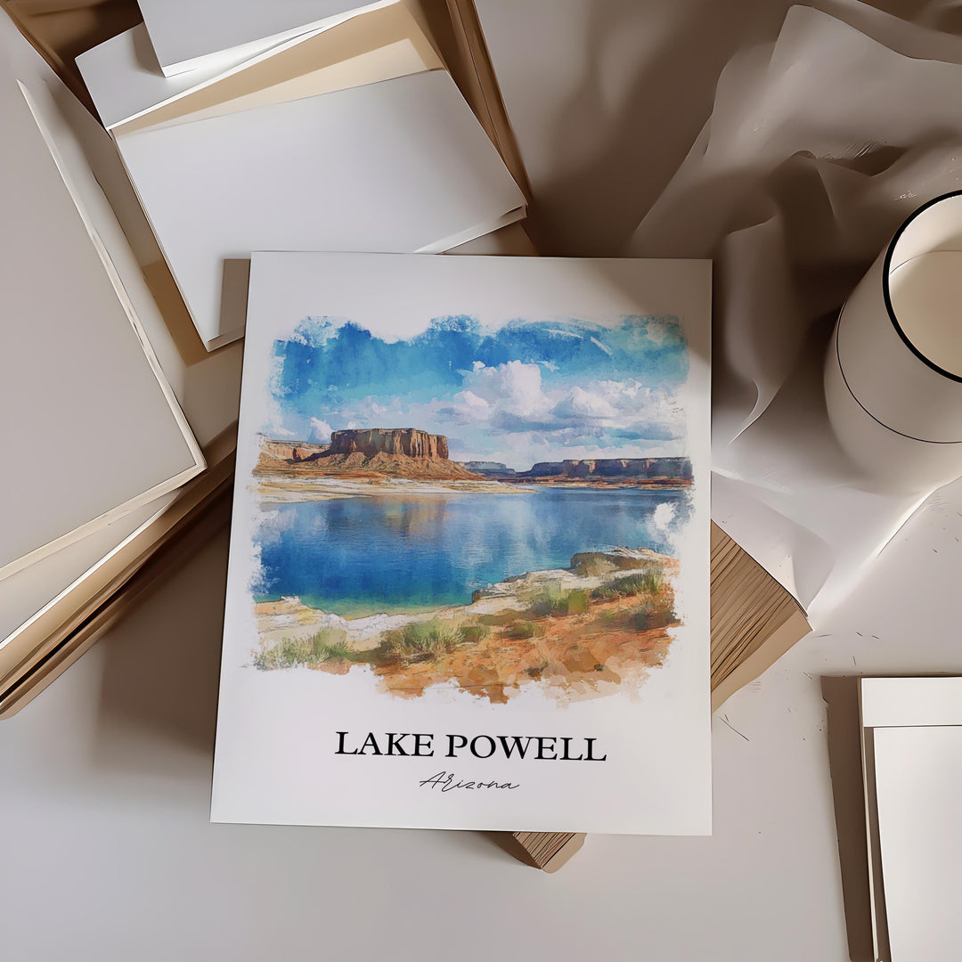 Lake Powell Wall Art, Glen Canyon AZ Print, Arizona Watercolor Art, Lake Powell AZ Gift, Travel Print, Travel Poster, Housewarming Gift