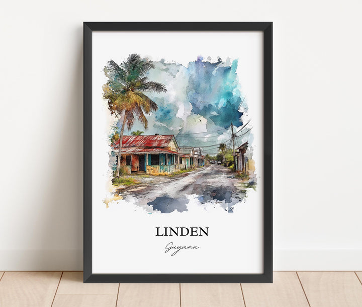 Linden Guyana Wall Art, Guyana Print, Guyana Watercolor Art, Linden Guyana Gift, Travel Print, Travel Poster, Housewarming Gift