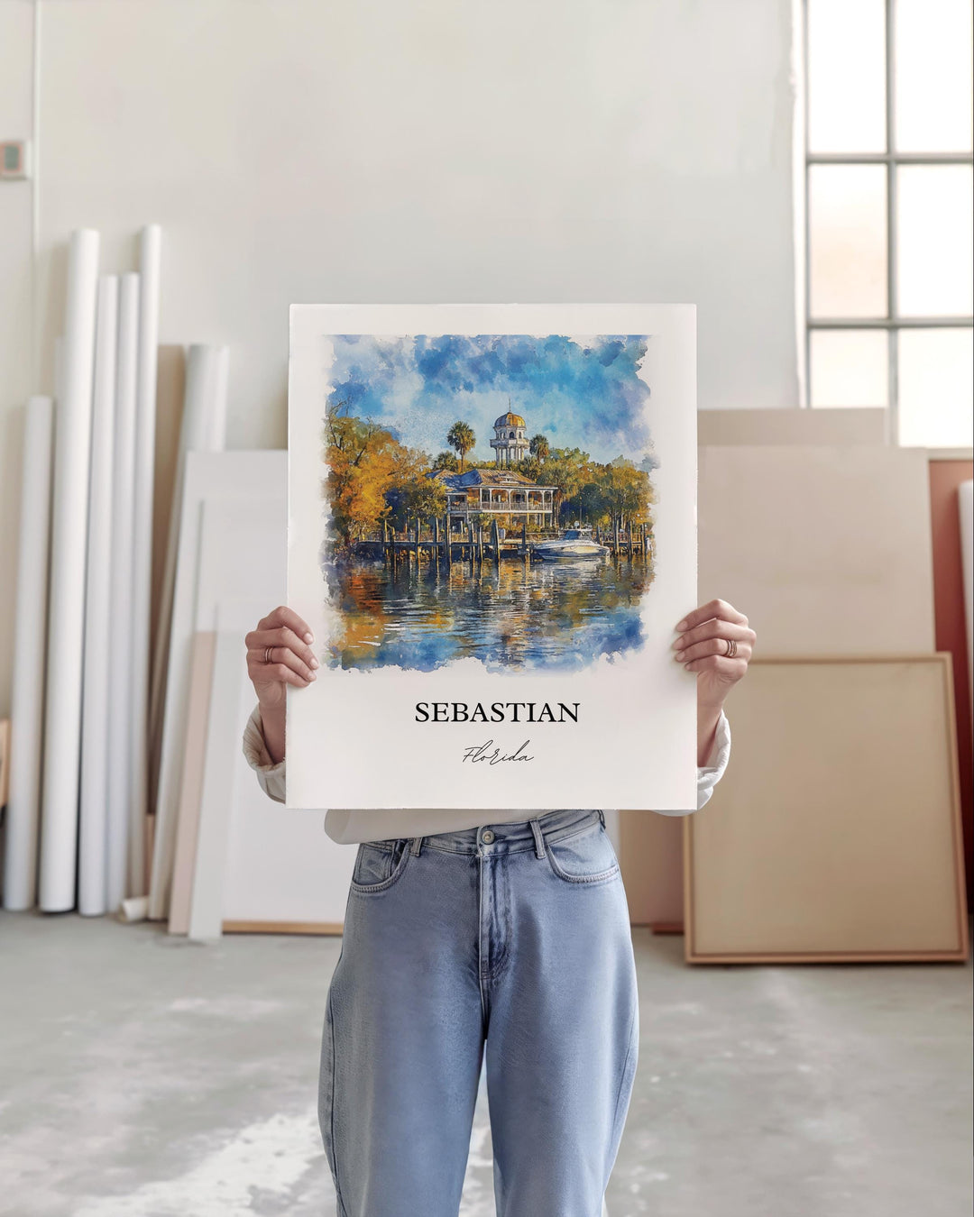 Sebastian Florida Wall Art, Florida Print, Indian River County Watercolor, Sebastian FL Gift, Travel Print, Travel Poster, Housewarming Gift
