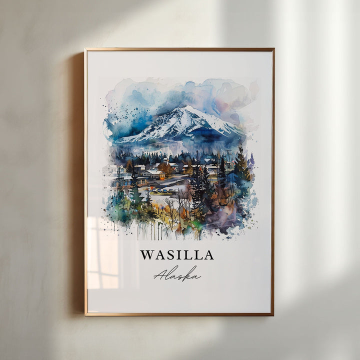 Wasilla Alaska Wall Art, Wasilla AK Print, Wasilla AK Watercolor, Cook Inlet Alaska Gift,