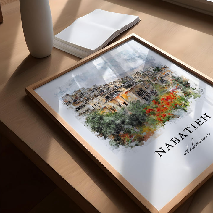 Nabatieh Wall Art, Nabatieh Print, Nabatieh Watercolor Art, Nabatîyé Lebanon Gift,