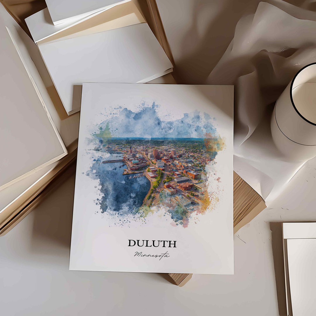 Duluth MN Wall Art, Duluth Print, Minnesota Watercolor Art, Duluth Minnesota Gift, Travel Print, Travel Poster, Housewarming Gift