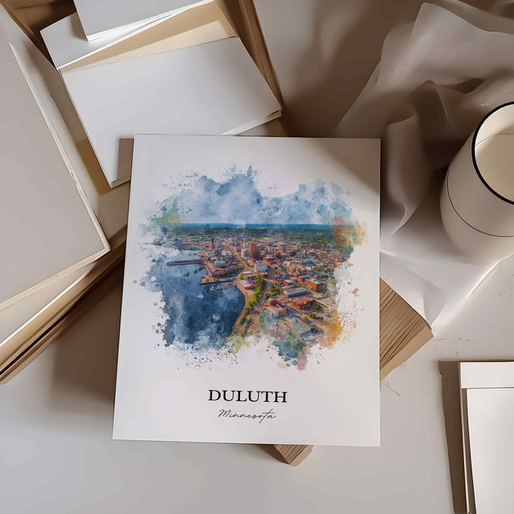 Duluth MN Wall Art, Duluth Print, Minnesota Watercolor Art, Duluth Minnesota Gift, Travel Print, Travel Poster, Housewarming Gift