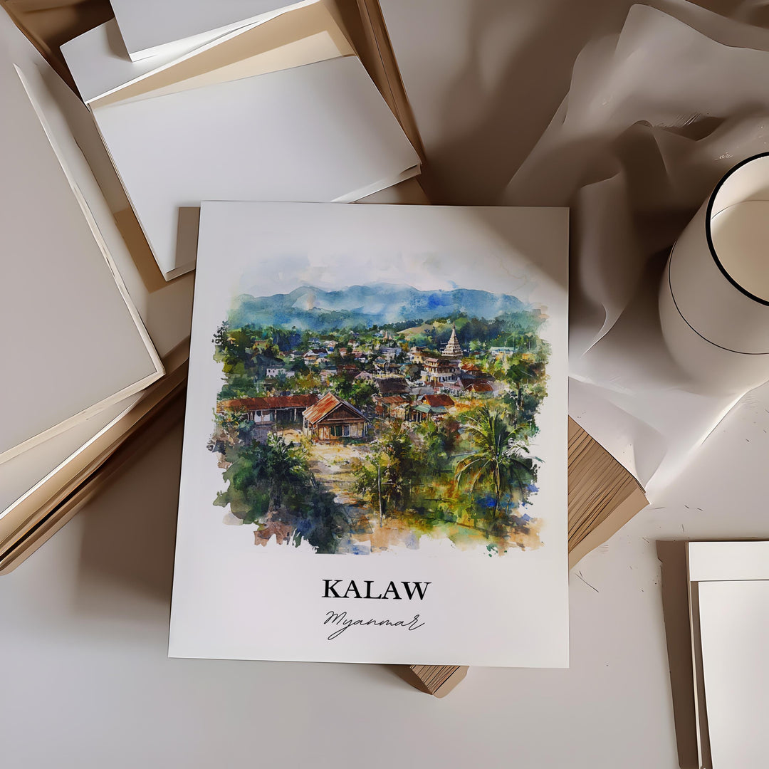 Kalaw Wall Art, Shan State Myanmar Print, Myanmar Watercolor Art, Kalaw Gift, Travel Print, Travel Poster, Housewarming Gift