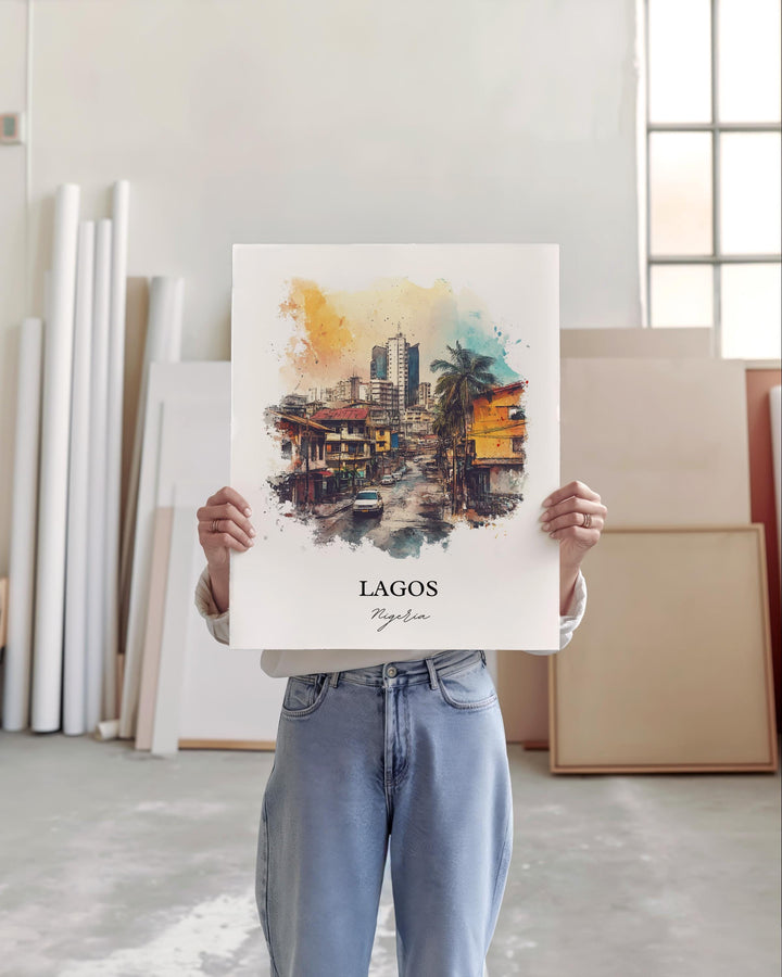 Lagos Wall Art, Lagos Nigeria Print, Nigeria Watercolor Art, Lagos Nigeria Gift, Travel Print, Travel Poster, Housewarming Gift