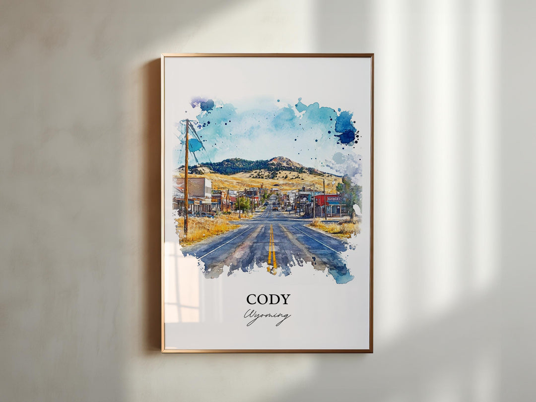 Cody Wyoming Wall Art, Cody WY Print, Wyoming Watercolor Art, Cody Wyoming Gift, Travel Print, Travel Poster, Housewarming Gift