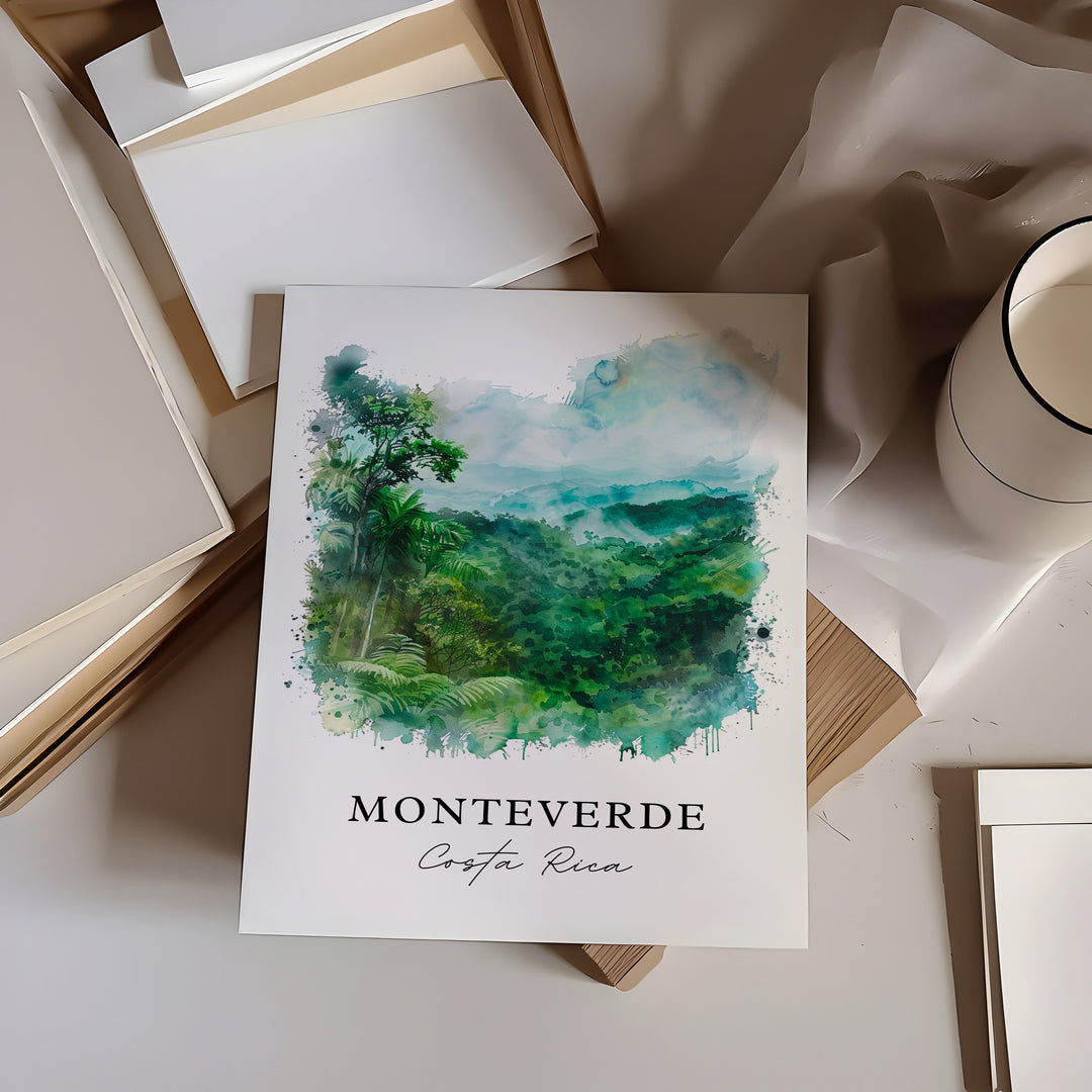 Monteverde CR Wall Art, Monteverde Costa Rica Print, Monteverde Watercolor, Puntarenas Gift,