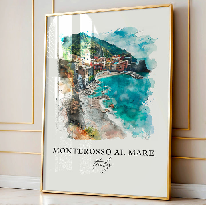 Monterosso al Mare Art, La Spezia Print, Cinque Terre Watercolor, Northern Italy Gift,