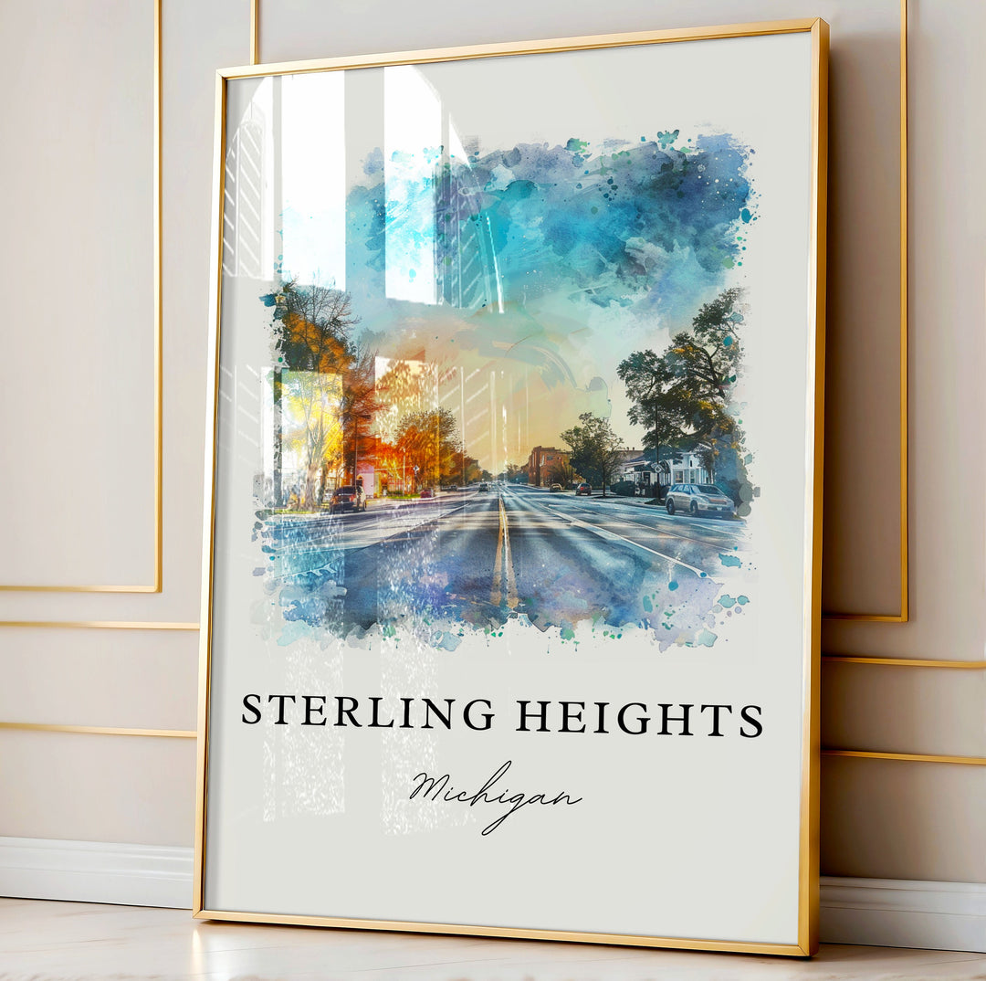 Sterling Heights Art, Sterling Heights MI Print, Sterling Heights Watercolor, Detroit Gift,