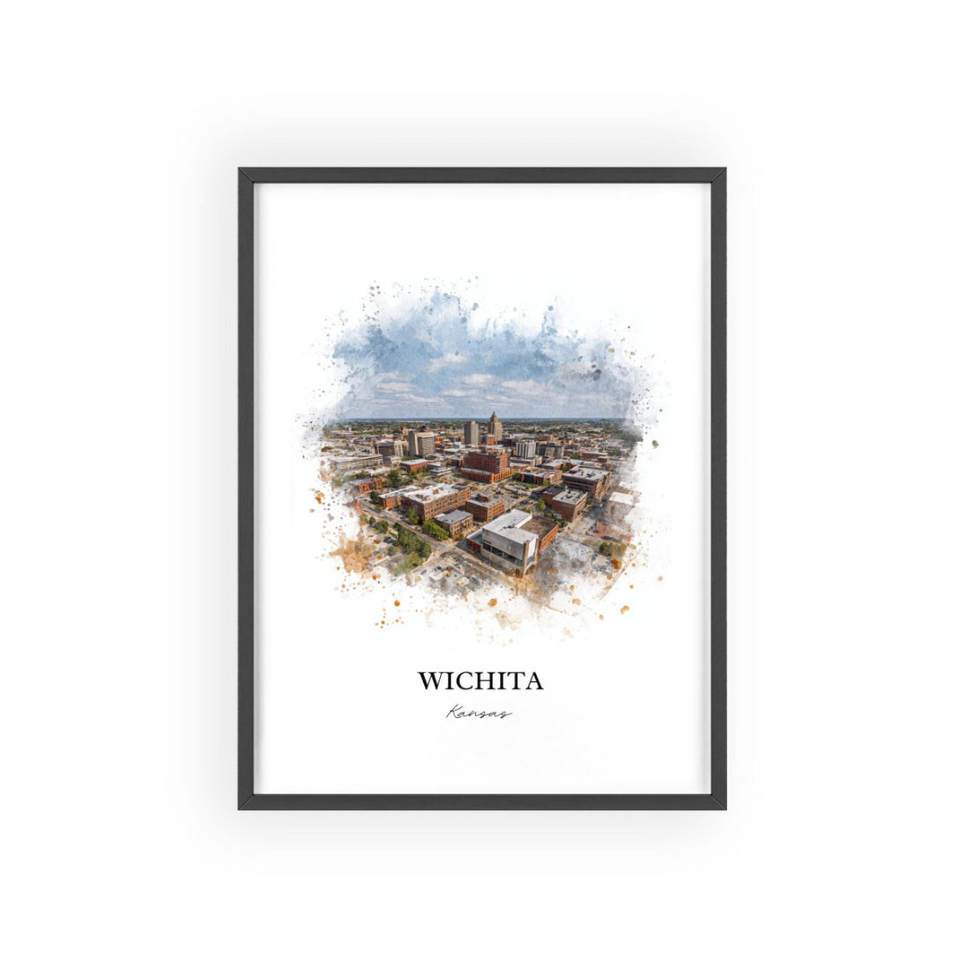 Wichita KS Wall Art, Wichita Print, Wichita Watercolor Art, Wichita Kansas Skyline Gift, Travel Print, Travel Poster, Housewarming Gift