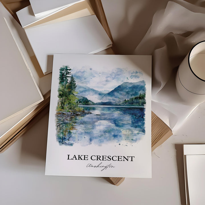 Lake Crescent Wall Art, Olympic National Park, Washington Watercolor Art, Lake Crescent Gift, Travel Print, Travel Poster, Housewarming Gift