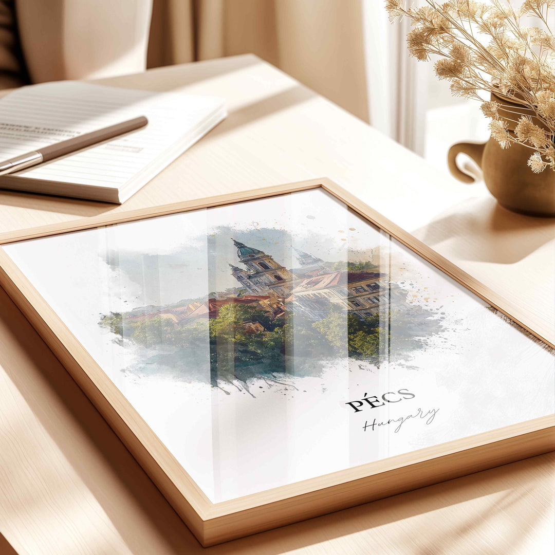 Pecs, Hungary – Watercolor Art Print of Mecsek Mountains