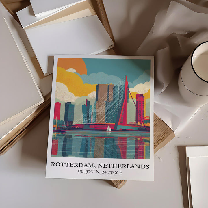 Rotterdam Art, Rotterdam Retro Travel Art, Rotterdam Home Decor, Rotterdam Gift, Netherlands Travel Art, Travel Prints, Housewarming Gift