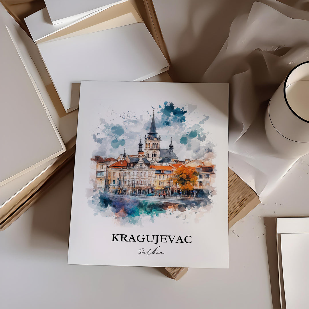 Kragujevac Wall Art, Sumadija District Print, Serbia Watercolor Art, Kragujevac Gift, Travel Print, Travel Poster, Housewarming Gift