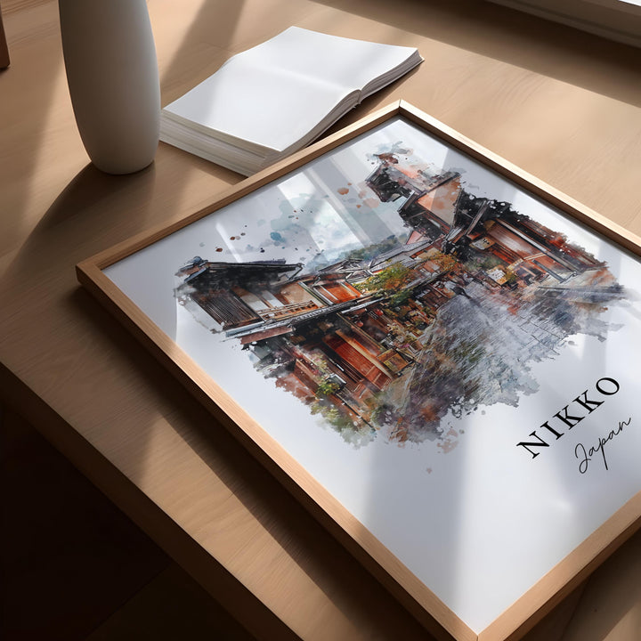 Nikko Japan Wall Art, Nikko Print, Toshogu Watercolor Art, Tochigi Prefecture Gift, Nikko