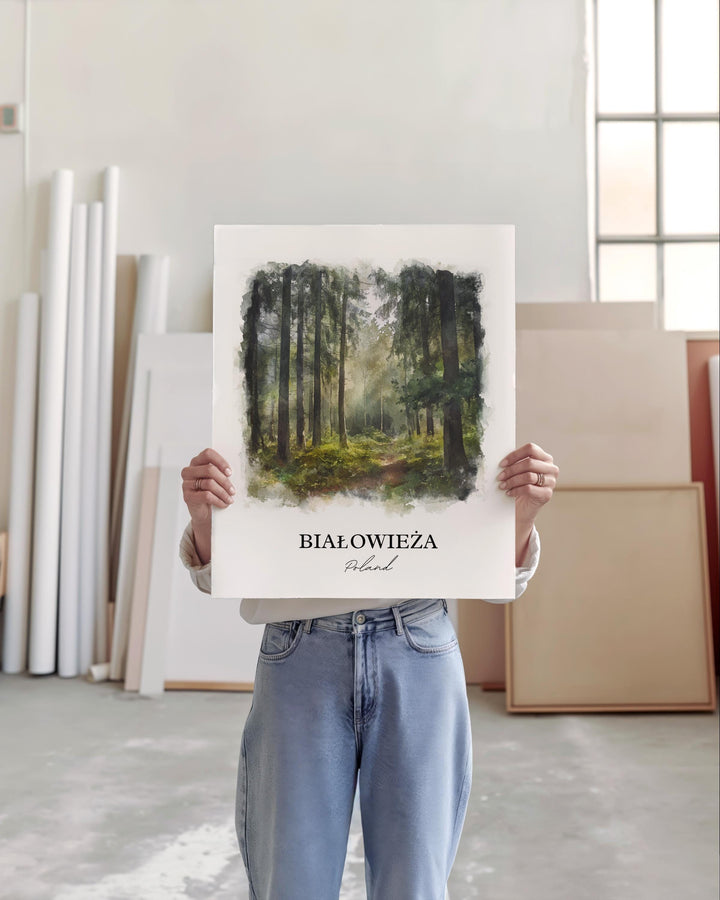Bialowieza Wall Art, Bialowieza Podlaskie Print, Poland Watercolor Art, Poland Gift, Travel Print, Travel Poster, Housewarming Gift