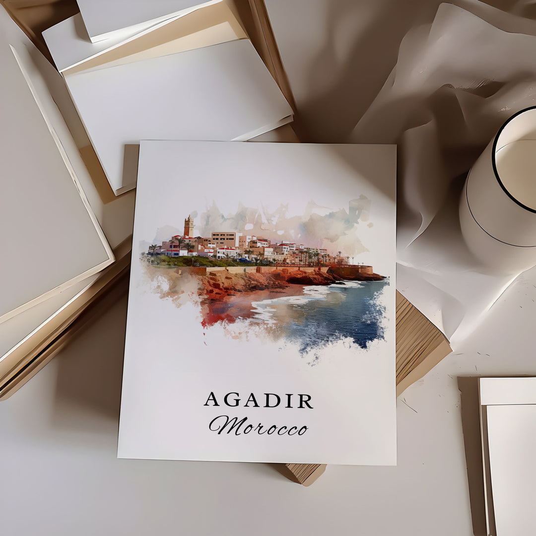 Agadir Morocco wall art - Morocco, Agadir poster, Agadir Cityscape Wedding gift, Birthday present, Custom Text, Personalized Gift