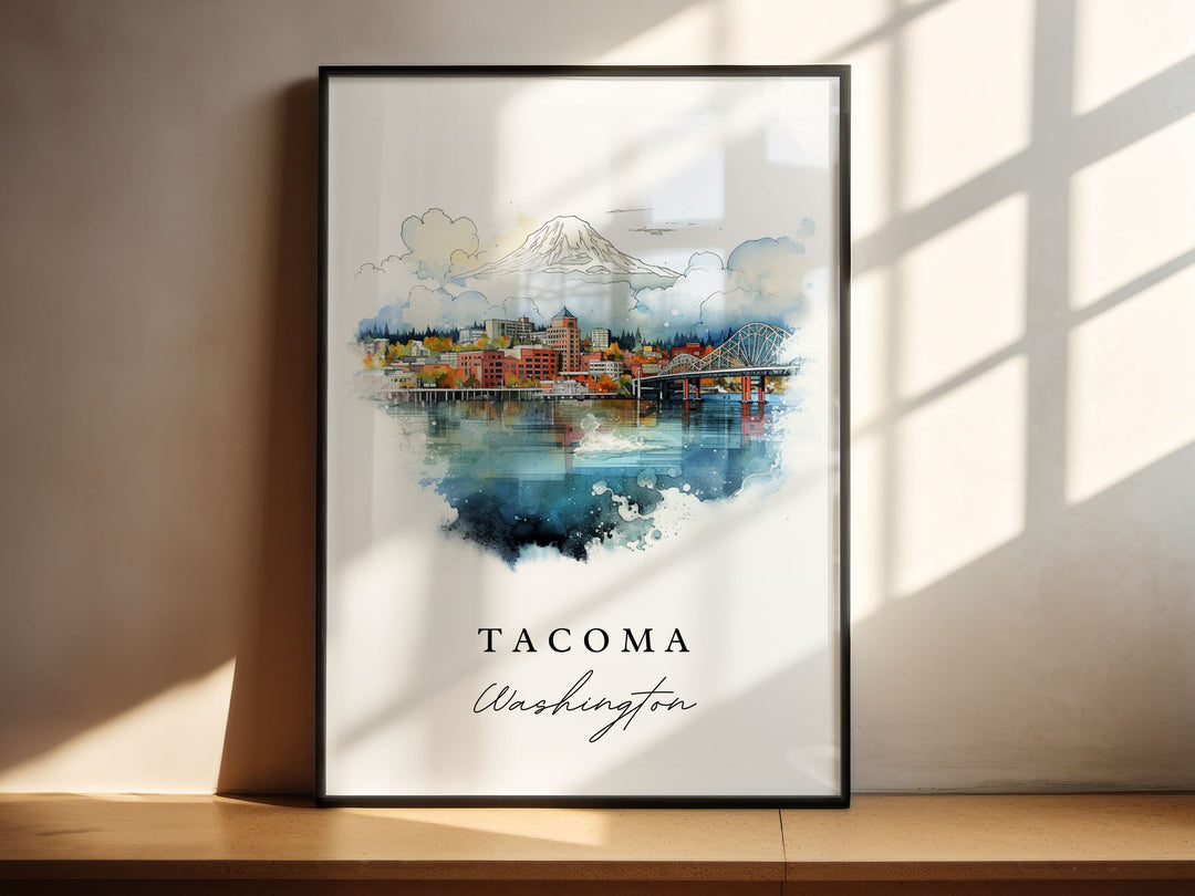 Tacoma traditional travel art - Washington, Tacoma poster print, Wedding gift, Birthday present, Custom Text, Perfect Gift