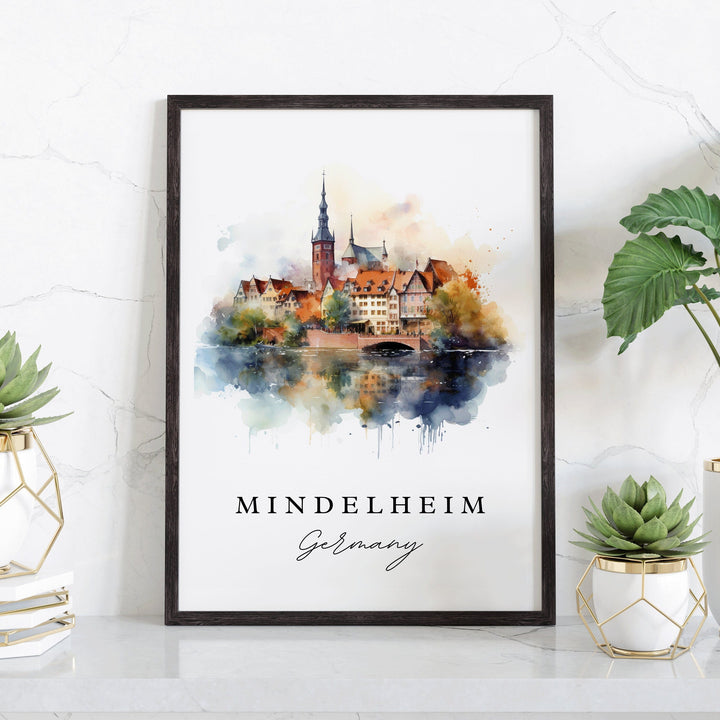 Mindelheim traditional travel art - Germany, Mindelheim poster print, Wedding gift, Birthday present, Custom Text, Perfect Gift