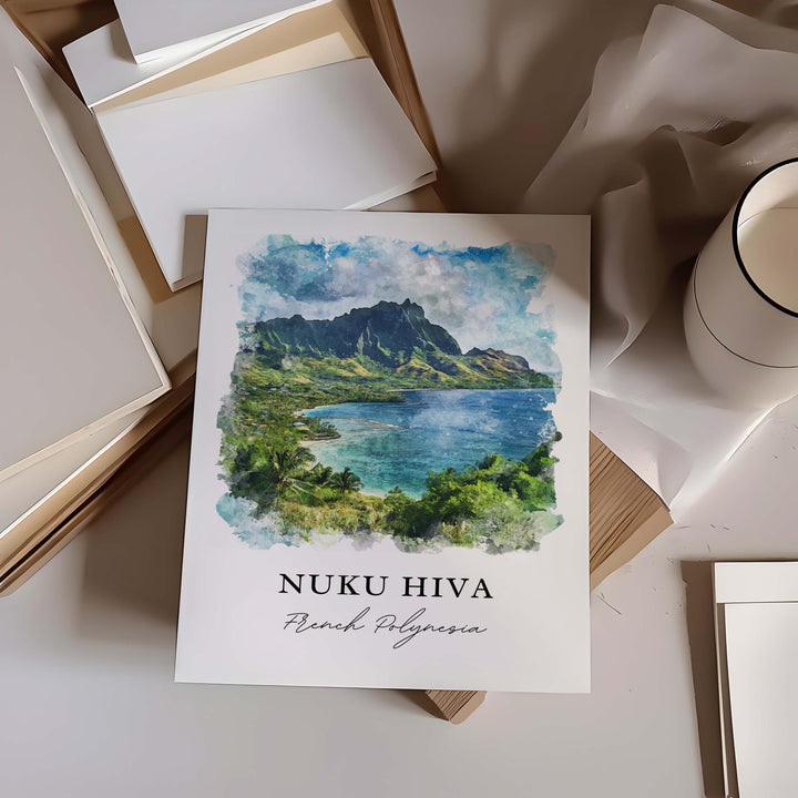 Nuku Hiva Wall Art, Nuku Hiva Print, Nuku Hiva Watercolor Art, French Polynesia Gift, Travel Print, Travel Poster, Housewarming Gift