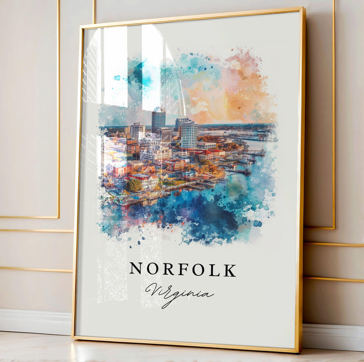 Norfolk VA wall art - Virginia, Norfolk print, Norfolk Virginia Wedding gift, Norfolk Skyline Birthday present, Custom Text, Perfect Gift