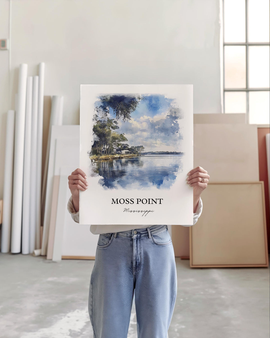 Moss Point MS Wall Art, Jackson County MS Print, Mississippi Watercolor Art, Moss Point Gift, Travel Print, Travel Poster, Housewarming Gift