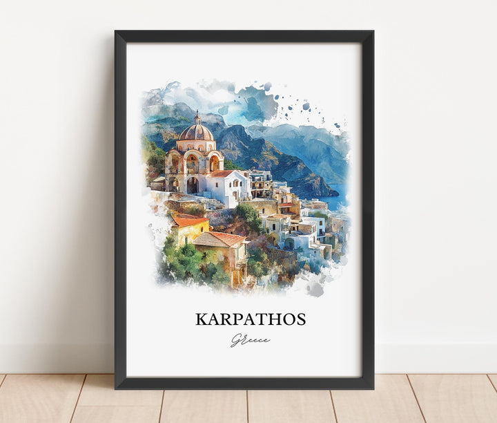 Karpathos Greece Wall Art, Dodecanese Islands Print, Greece Watercolor Art, Karpathos Gift, Travel Print, Travel Poster, Housewarming Gift