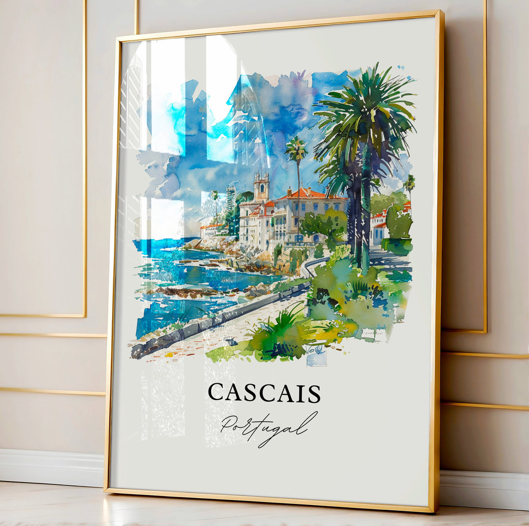 Cascais Wall Art, Cascais Print, Cascais Portugal Watercolor, Lisbon Gift, Travel Poster, Housewarming Gift