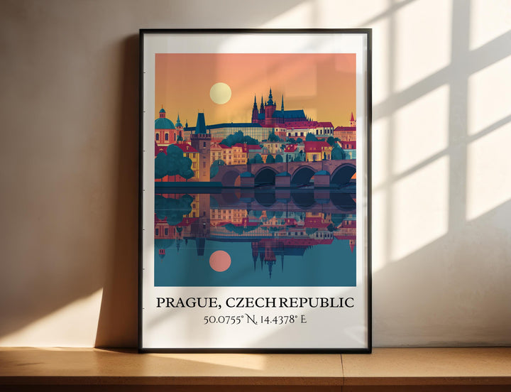 Prague Art, Prague CZ Retro Travel Art, Prague Home Decor, Prague Gift, Czech Republic Travel Art, Travel Prints, Housewarming Gift
