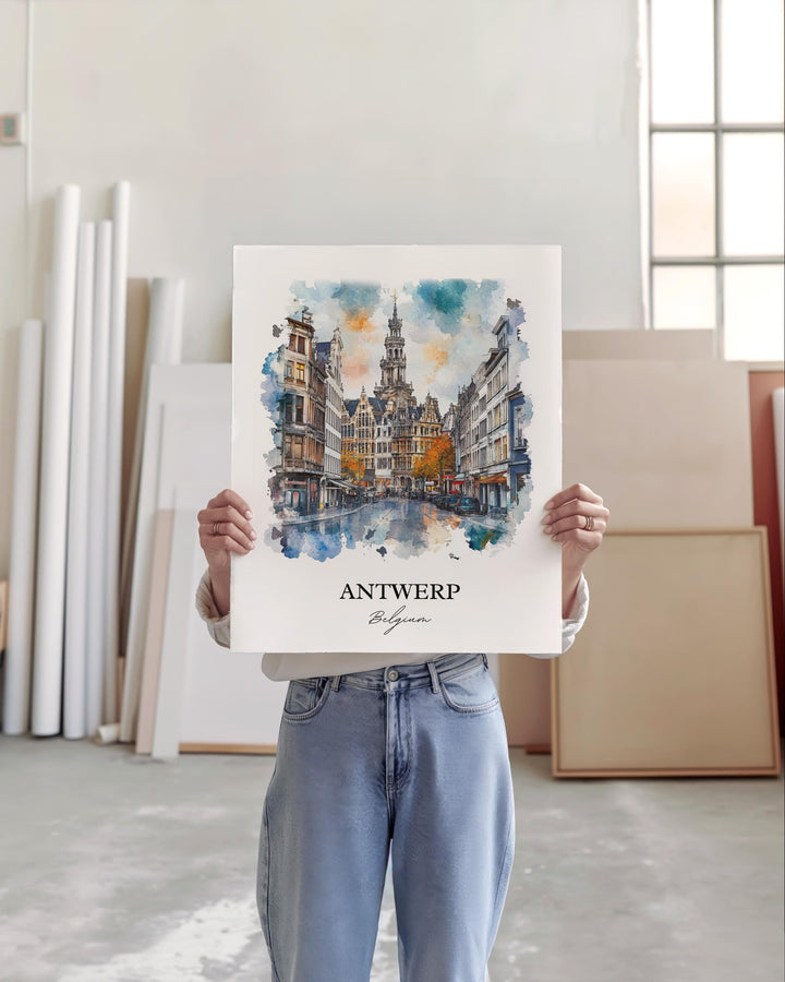 Antwerp Wall Art, Belgium Print, Belgium Watercolor Art, Antwerp Belgium Gift, Travel Print, Travel Poster, Housewarming Gift