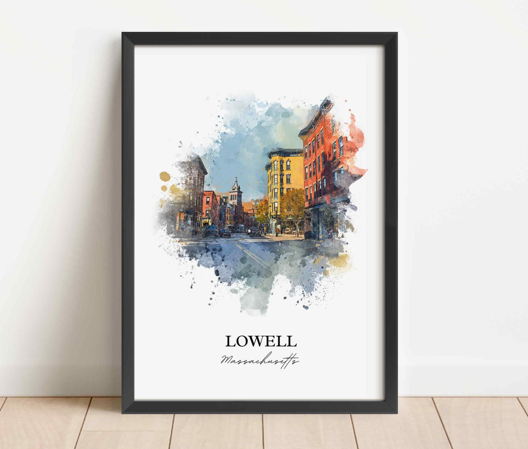 Lowell MA Wall Art, Lowell Print, Lowell Massachusetts Watercolor Art, Middlesex County Gift, Travel Print, Travel Poster, Housewarming Gift