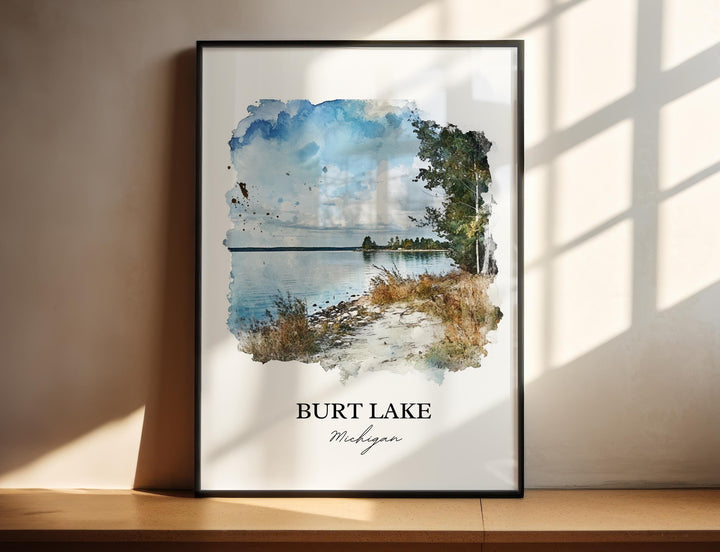 Burt Lake Michigan Art, Cheboygan County Print, Michigan Watercolor, Burt Lake Michigan Gift, Travel Print, Travel Poster, Housewarming Gift