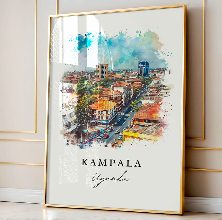 Kampala watercolor travel art - Uganada, Kampala print, Wedding gift, Birthday present, Custom Text, Perfect Gift