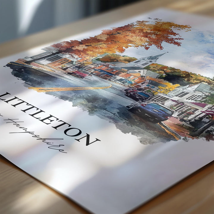 Littleton NH Wall Art, Grafton County Print, New Hampshire Watercolor Art, Littleton NH Gift, Travel Print, Travel Poster, Housewarming Gift